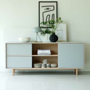 TopDesign Wohnzimmer Sideboard in Eiche Bianco und Hellgrau 180 cm breit