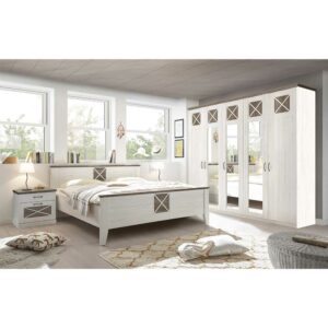 4Home Komplettschlafzimmer in PinieTrüffelfarben Weiß (vierteilig)