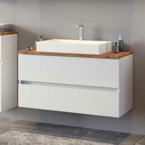 Star Möbel Waschtischunterschrank in Weiß und Wildeiche Optik Aufsatz-Waschbecken