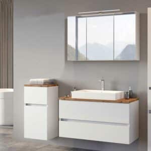 Star Möbel Badezimmer Set in Weiß und Wildeiche Optik Spiegelschrank (dreiteilig)