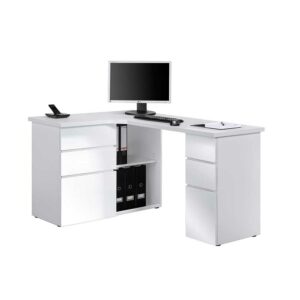 Müllermöbel Eck Computertisch in Weiß mit Stauraum
