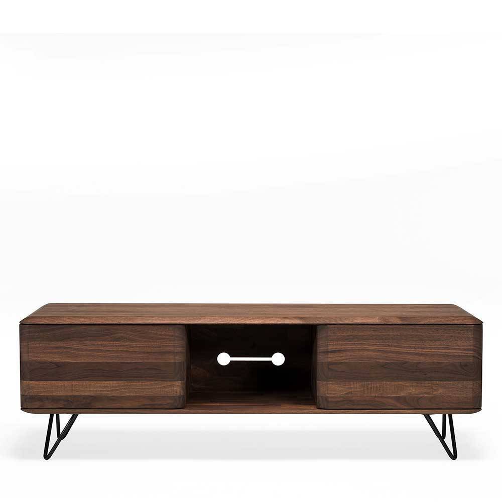 Natura Classico Retro TV Sideboard aus Nussbaum Massivholz Metall