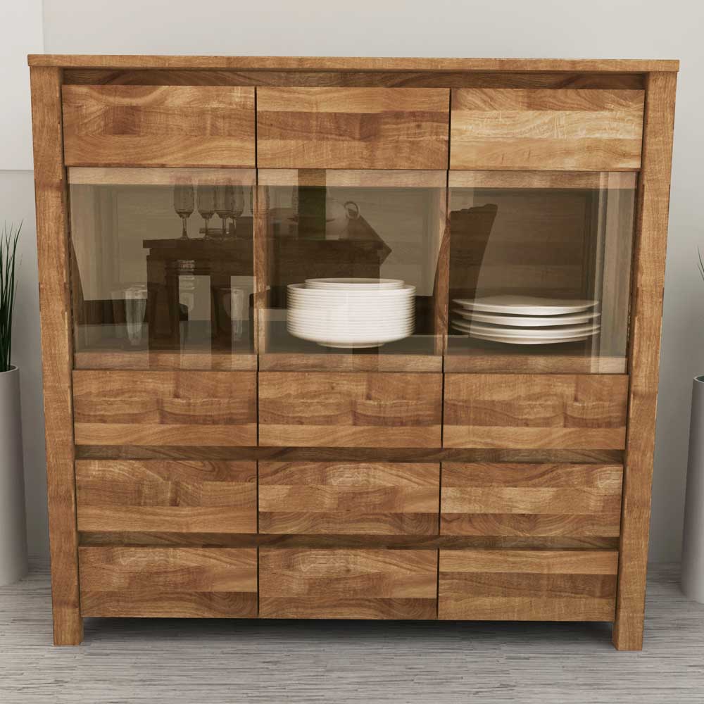 Basilicana Sideboard aus Wildeiche Massivholz Glas