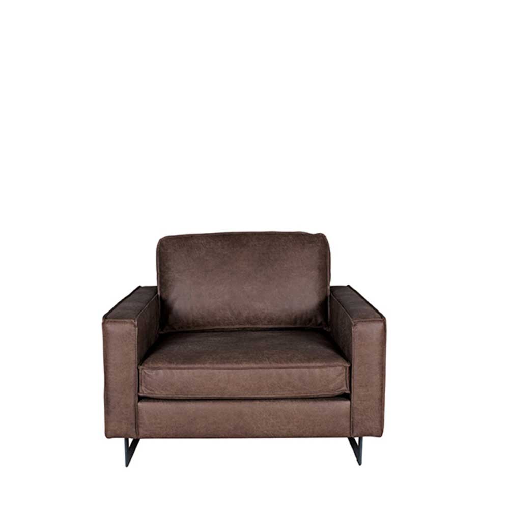 Möbel Exclusive Wohnzimmer Sessel in Braun Microfaser Armlehnen und Metall Bügelgestell
