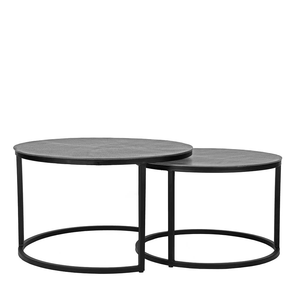 Möbel Exclusive Runde Sofa Beistelltische in Grau und Schwarz Metall (zweiteilig)