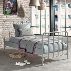 4Home Metallbett in Grau pulverbeschichtet Retro Stil