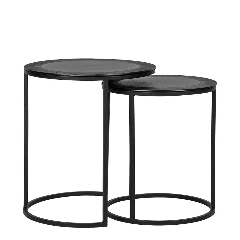 Möbel Exclusive Beistelltische Metall in Schwarz runder Tischplatte (zweiteilig)