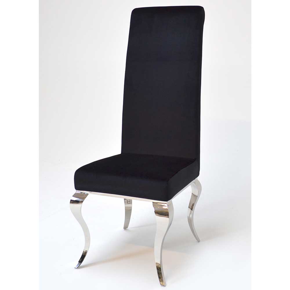 Rubin Möbel Moderner Esszimmerstuhl in Schwarz Samt Gestell aus Edelstahl