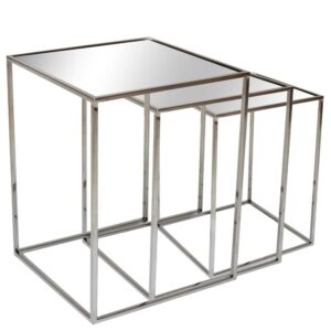 Rubin Möbel Beistelltische aus Glas und Edelstahl Bügelgestell poliert (dreiteilig)