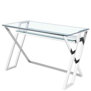 Rubin Möbel Design Schreibtisch aus Edelstahl Chromfarben Glasplatte