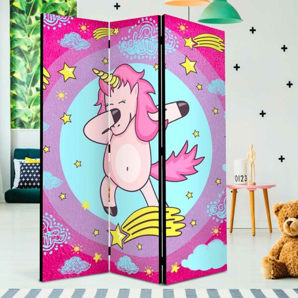 4Home Einhorn Paravent Raumteiler in Pink und Bunt Leinwand Füllung