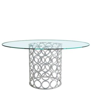 Rubin Möbel Esszimmer Tisch aus Glas und Edelstahl Gestell rund