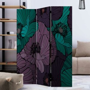 4Home Umkleidewand in Lila und Türkis Mohnblumen Motiv