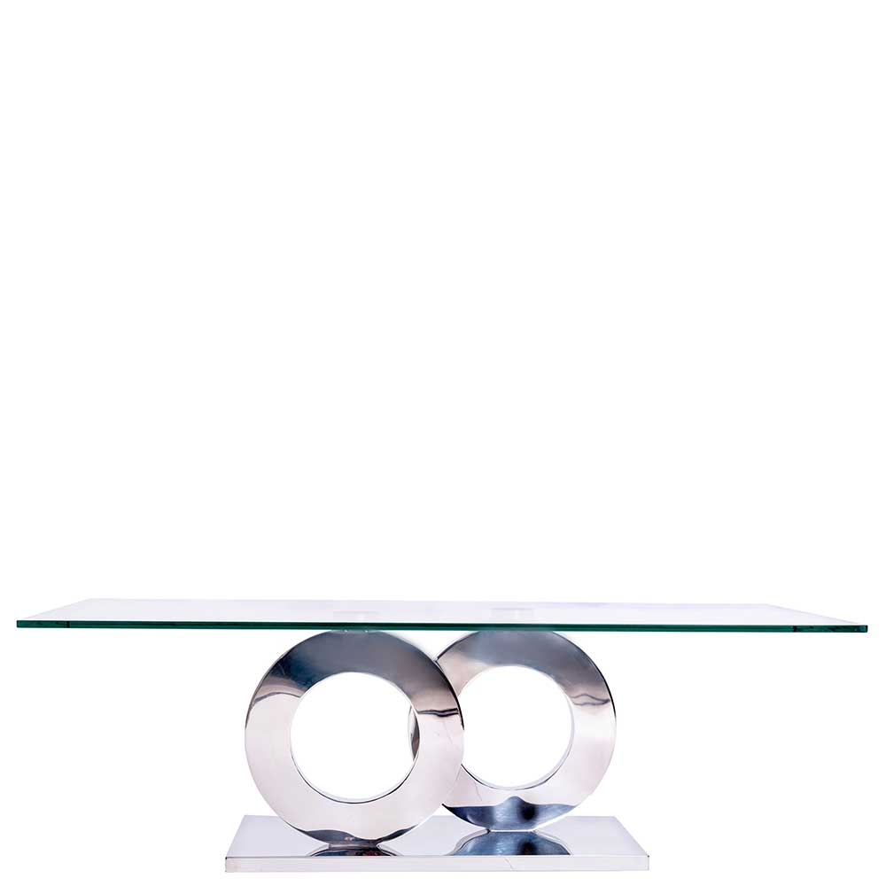 Rubin Möbel Design Couchtisch aus Edelstahl mit Glasplatte 130 cm breit