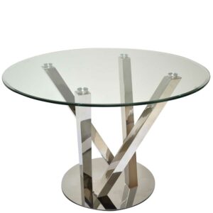 Rubin Möbel Moderner Esszimmer Tisch aus Glas und Edelstahl Gestell rund