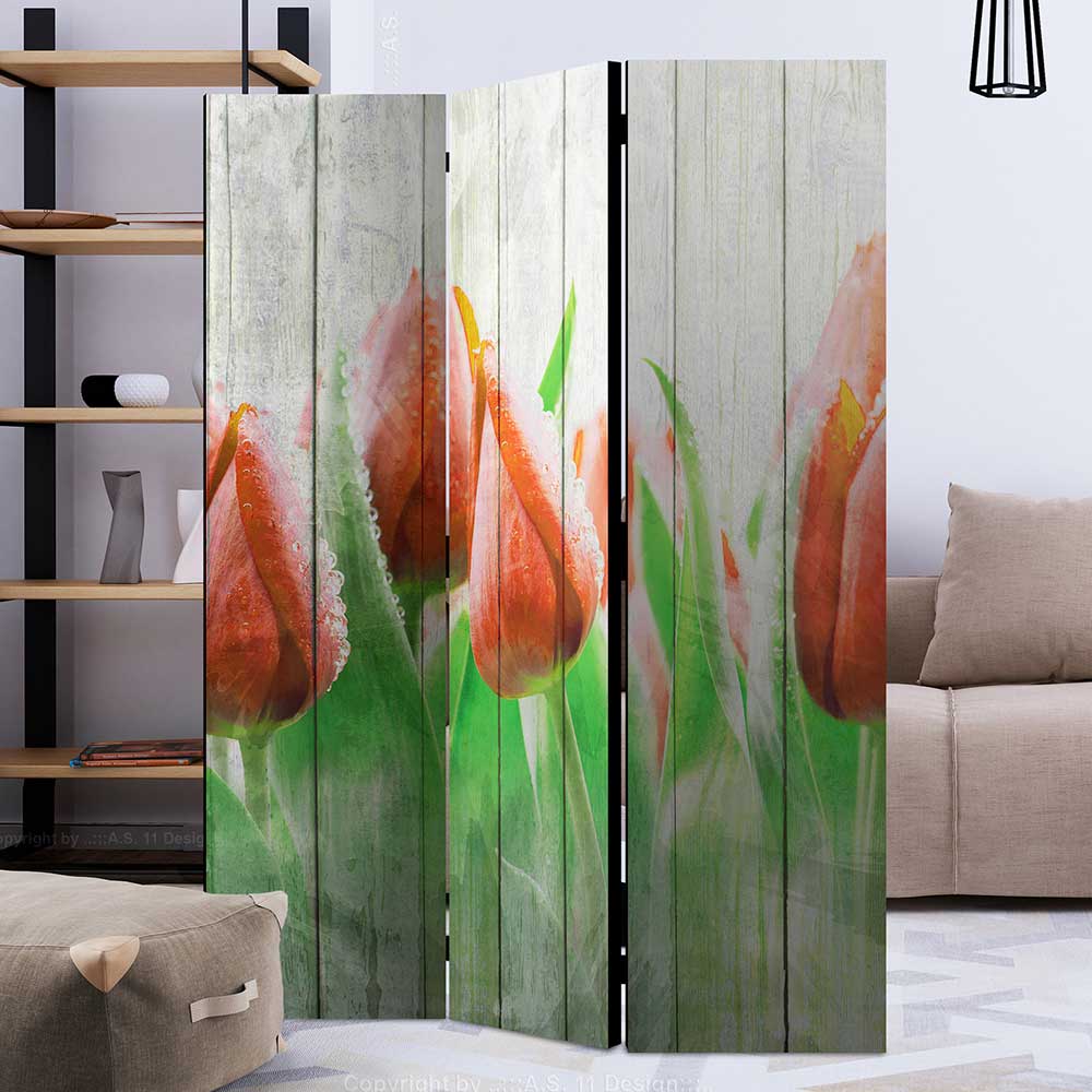 4Home Raumteiler Paravent in Bunt Tulpen Motiv