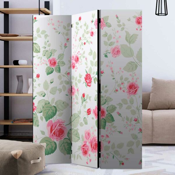 4Home Spanische Wand in Weiß Rosa Grün Rosen Motiv