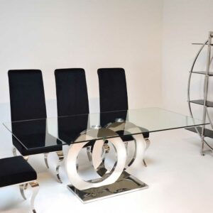 Rubin Möbel Moderner Esszimmer Tisch mit Glasplatte Edelstahl Gestell