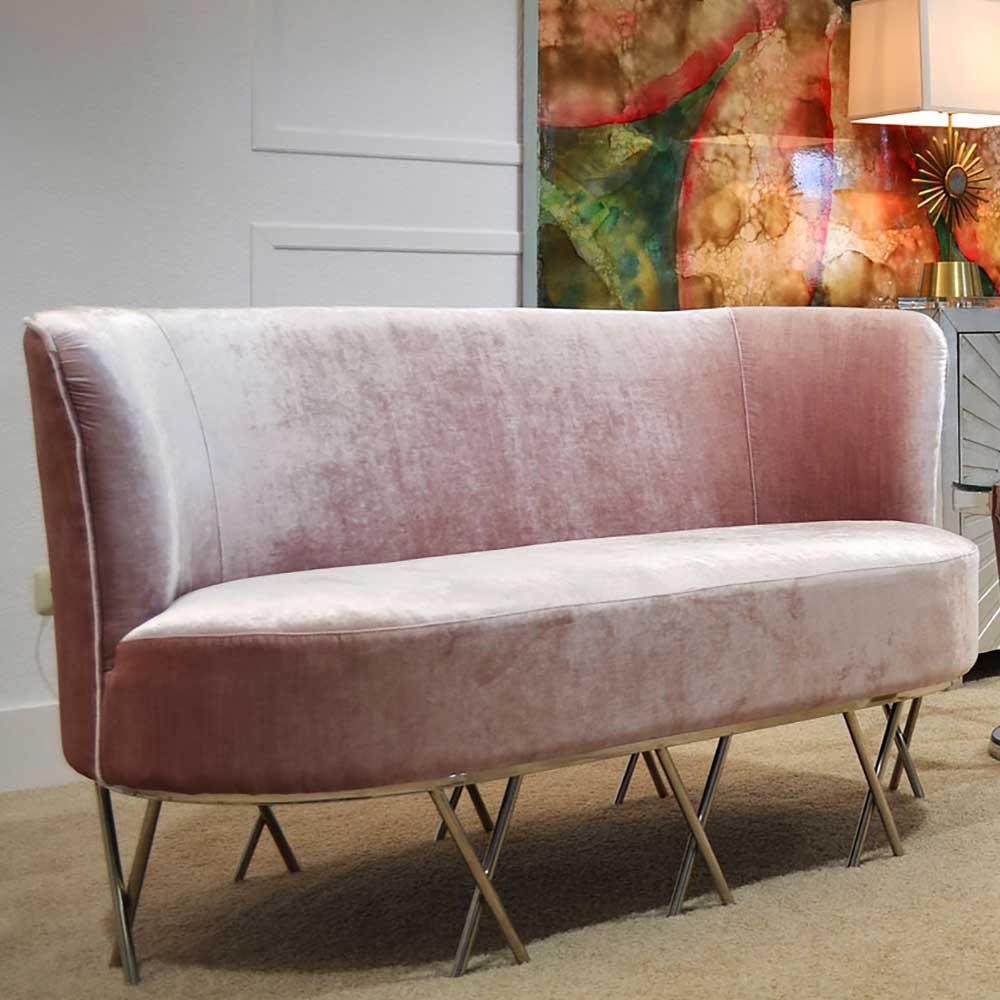 Rubin Möbel Modernes 2er Sofa in Rosa Samt Metall Gestell