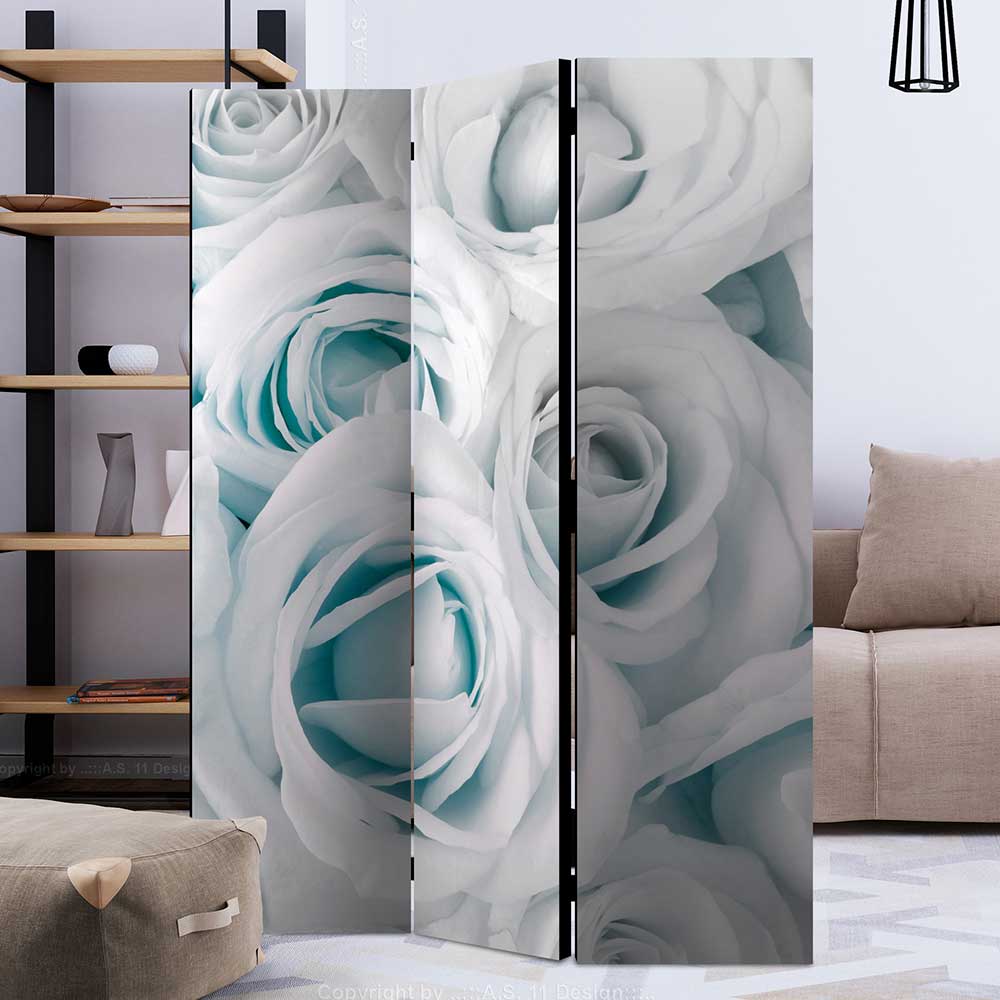 4Home Spanische Wand in Weiß und Hellblau Rosen Motiv