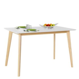Möbel4Life Küchen Tisch im Skandi Design Weiß und Kieferfarben
