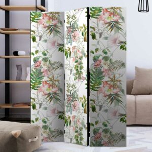 4Home Bunter Paravent mit Leinwand Füllung Blumen Motiv