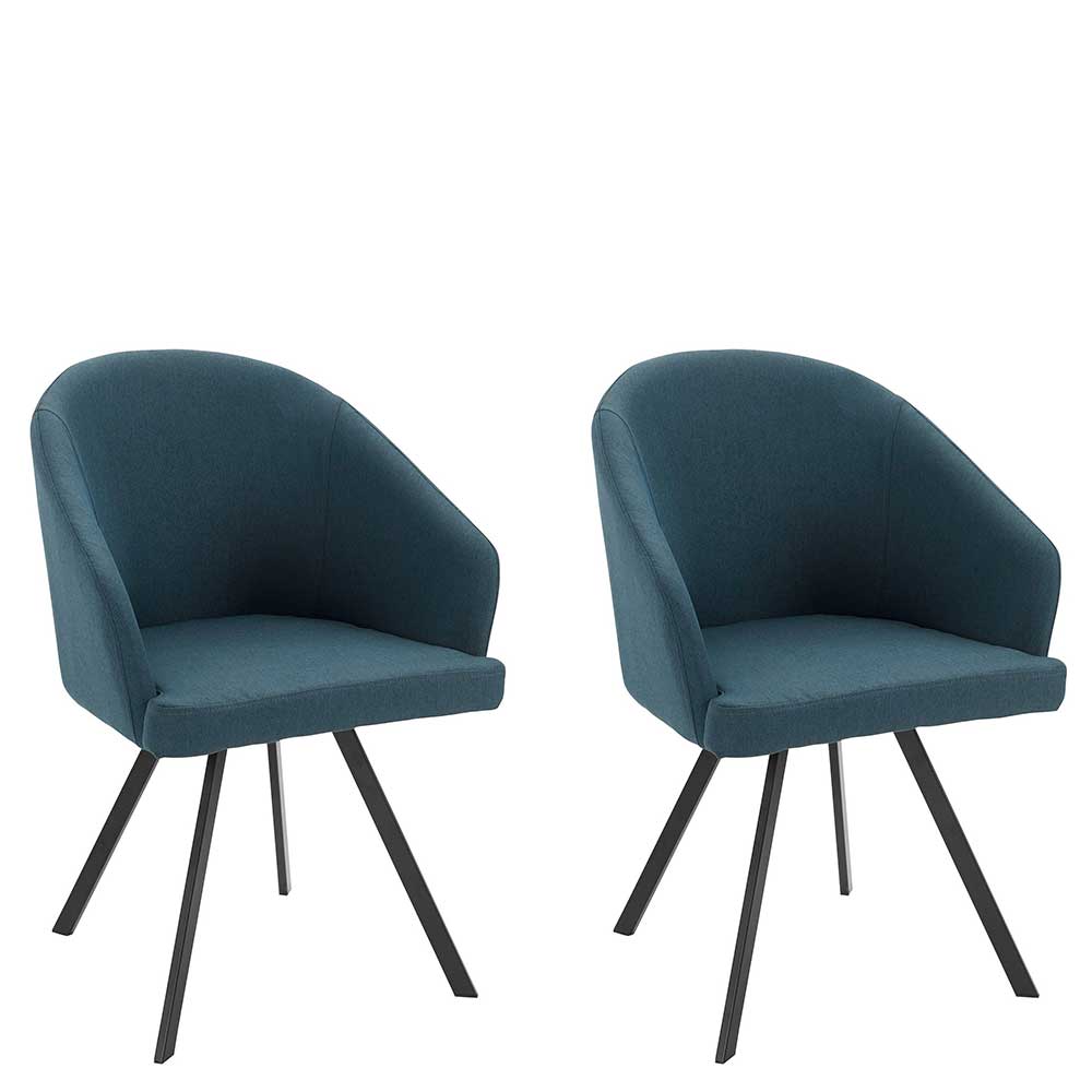 Möbel4Life Cocktail Stühle in Blau und Schwarz Webstoff Bezug (2er Set)