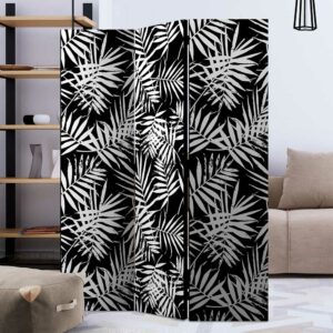 4Home Paravent in Schwarz und Weiß Palmblätter Muster
