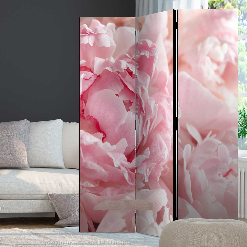 4Home Trennwand Sichtschutz mit Pfingstrosen Motiv Rosa und Pink