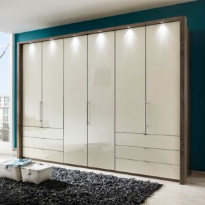 Franco Möbel Flattürenschrank in Creme Glas