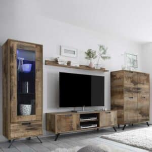 Homedreams Wohnzimmer Anbauwand in Altholz Optik und Anthrazit Industry Style (vierteilig)