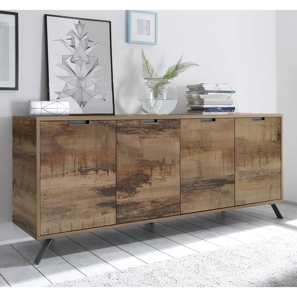 Homedreams Türen Sideboard im Industriedesign Altholz Optik und Anthrazit