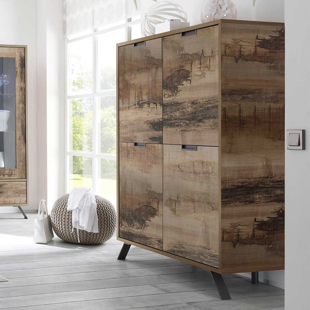 Homedreams 4 türiges Highboard im Industriedesign Altholz Optik und Anthrazit