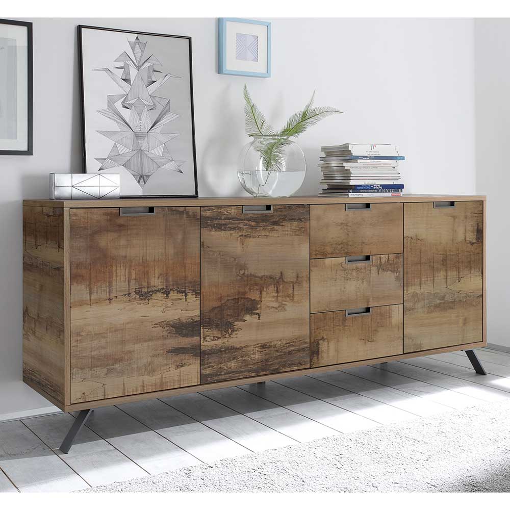 Homedreams Esszimmer Sideboard in Altholz Optik und Anthrazit Industry Design