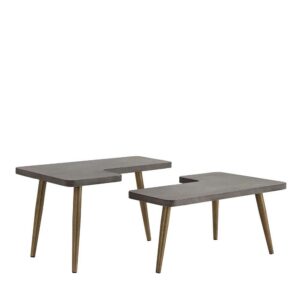 Möbel4Life Designertisch Set aus Leichtbeton und Metall Beton Grau und Messingfarben (zweiteilig)