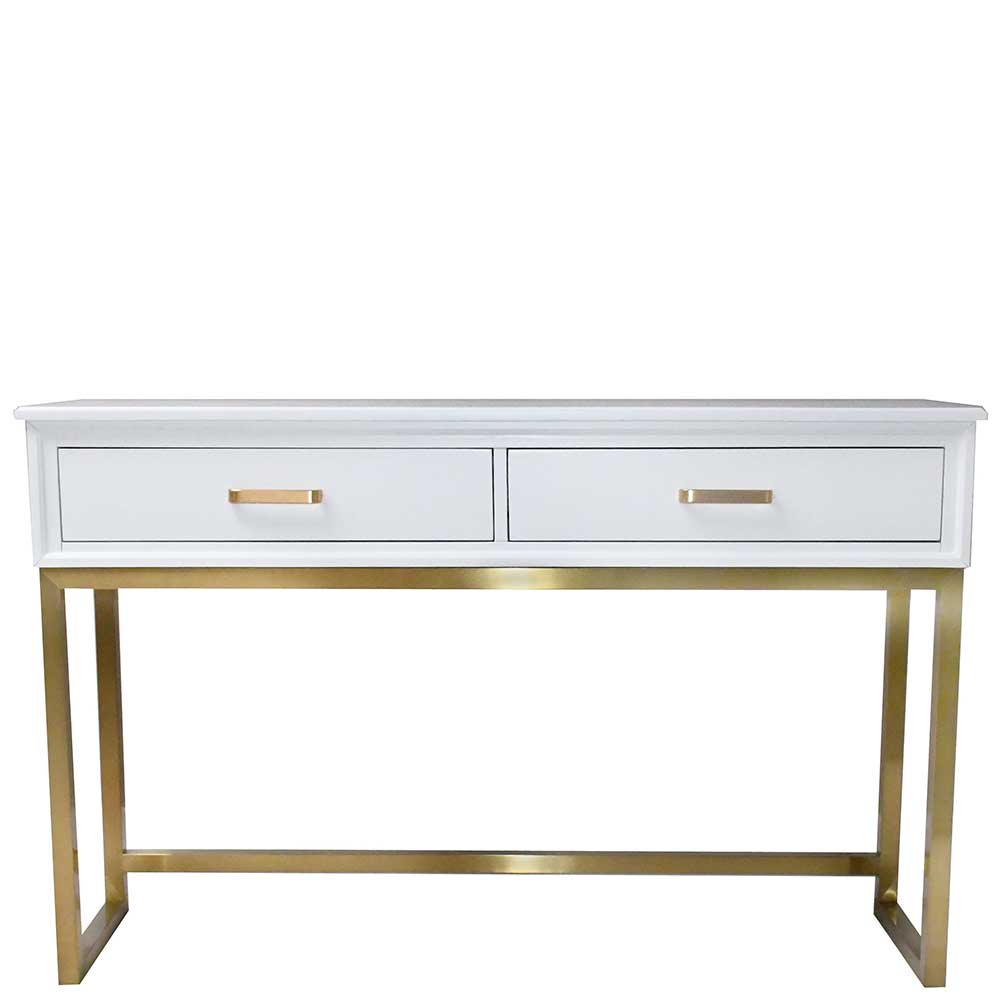 Rubin Möbel Konsolentisch in Weiß und Goldfarben lackiert zwei Schubkästen