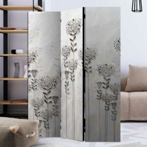 4Home Umkleide Sichtschutz in Grau und Weiß abstraktem Blumen Motiv