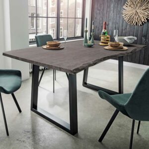 Life Meubles Esszimmer Tisch mit Massivholz Baumkante Akazie Holz Grau Braun