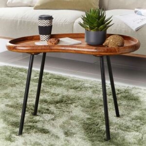 Möbel4Life Couch Beistelltisch aus Sheesham Massivholz und Metall Nierenform