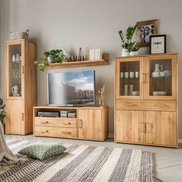 Natura Classico Massivholz Wohnwand aus Eiche Massivholz geölt (vierteilig)