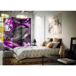 4Home Schlafzimmer Paravent in Grau und Violett Diamanten und Blüten