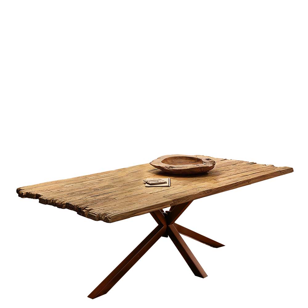 Möbel Exclusive Tisch Recyclingholz in Teak und Braun Spider Gestell