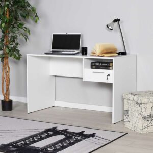 BestLivingHome Kompakter Schreibtisch in Weiß melaminbeschichtet abschließbarer Schublade