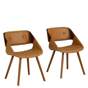 Möbel4Life Retro Esstisch Stühle in Nussbaumfarben und Braun aufwendigen Steppungen (2er Set)