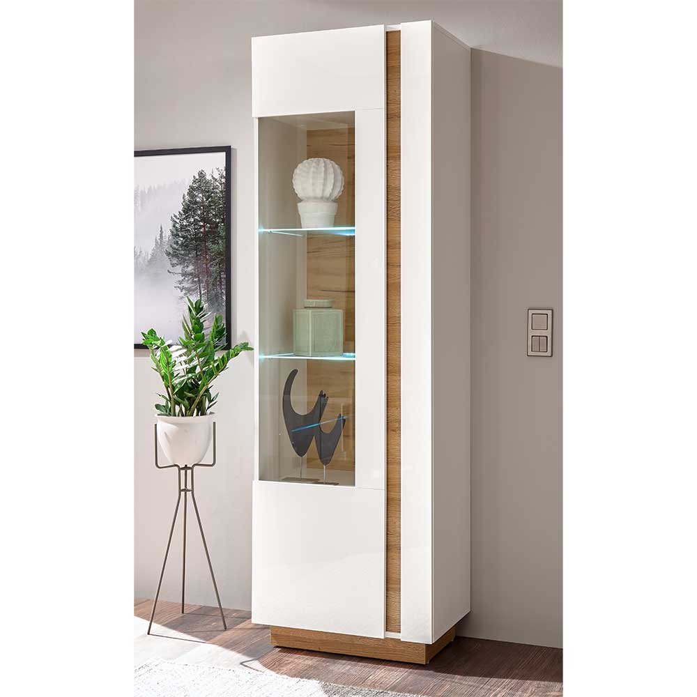 Brandolf Schrank Vitrine in Weiß und Wildeiche Optik 60 cm breit