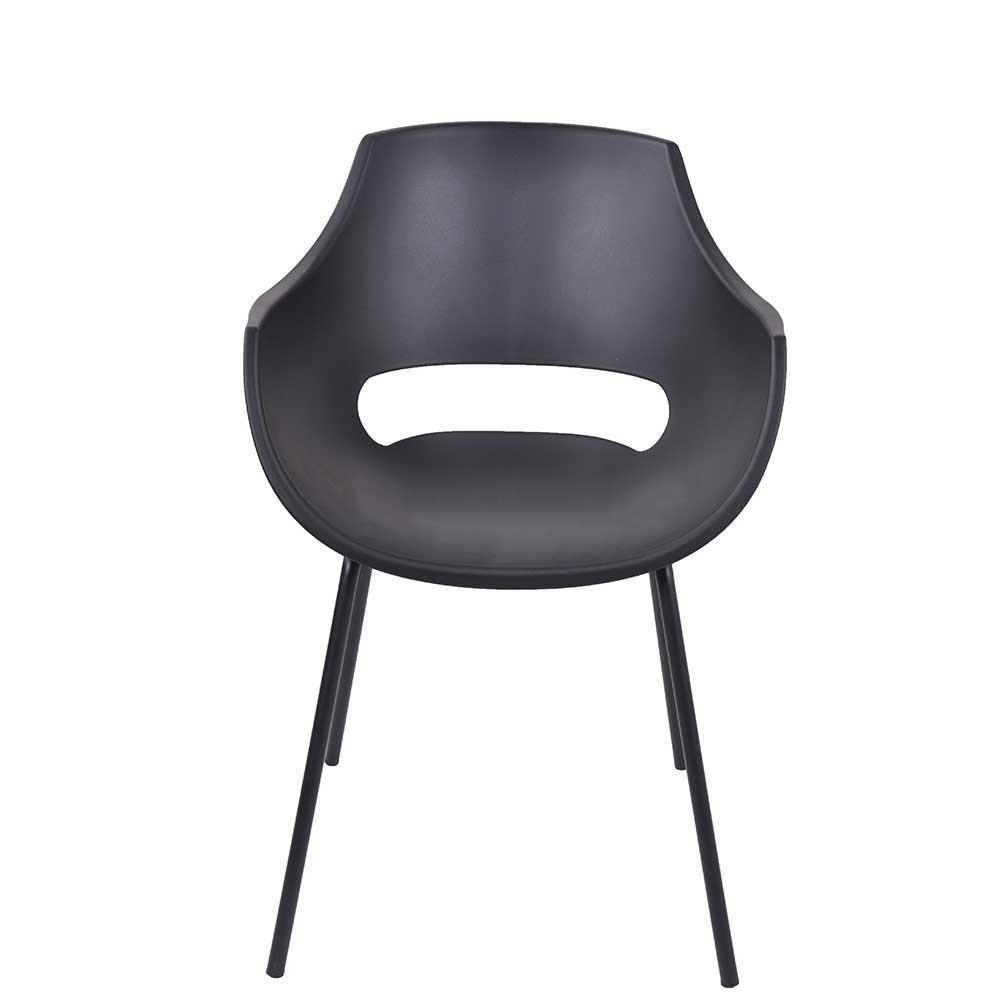 Möbel Exclusive Kunststoff Armlehnenstühle in Schwarz Metallgestell (2er Set)
