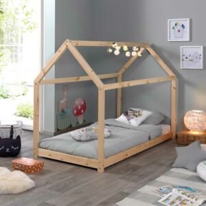 4Home Kinderzimmer Bett aus Kiefer Massivholz Haus Optik