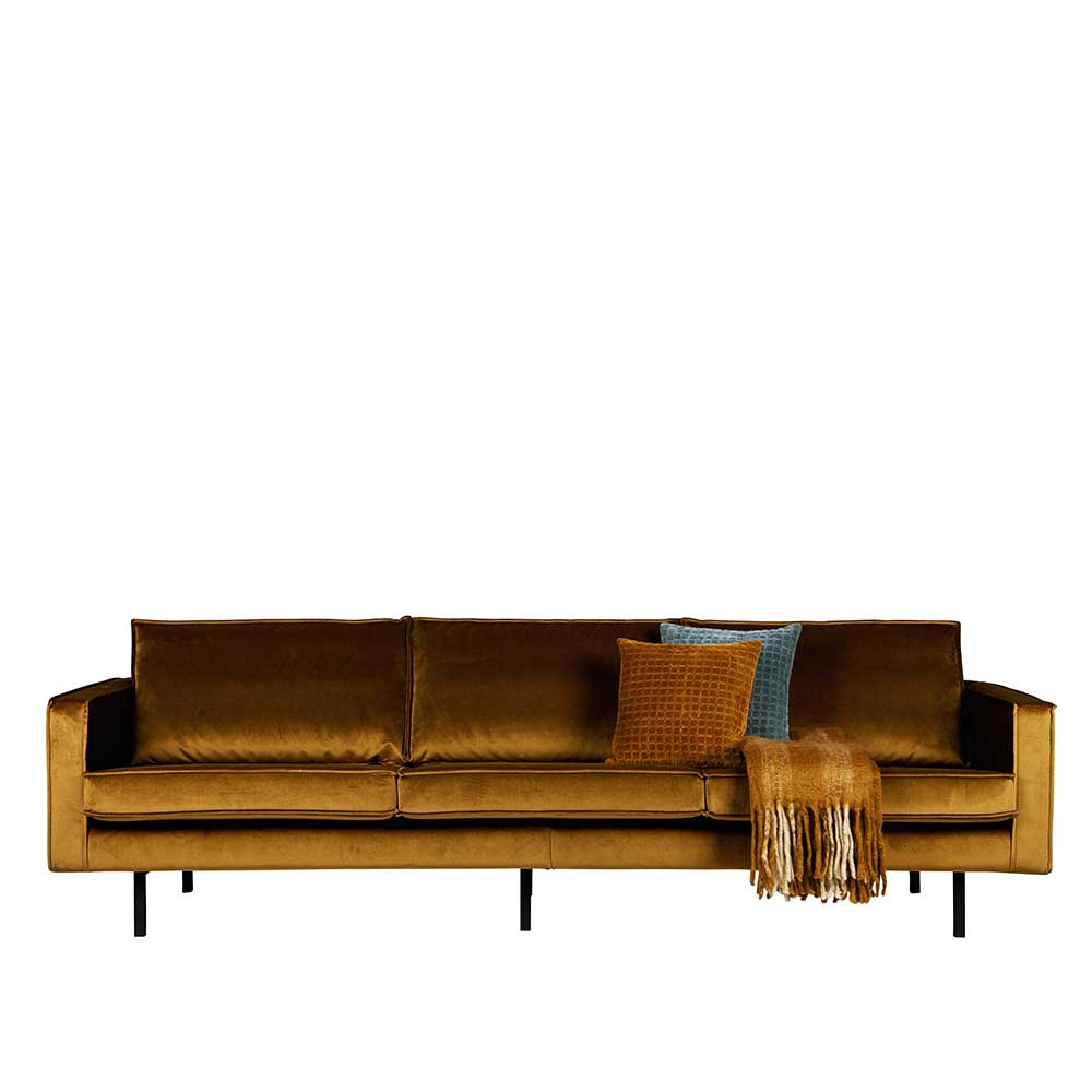 Basilicana Samt Sofa in Honigfarben Retrostil