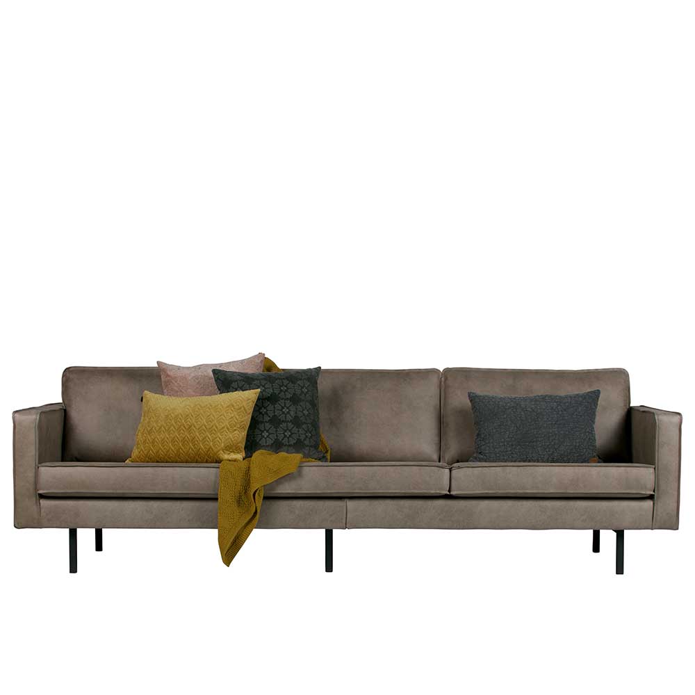 Basilicana Retro Couch in Grau Kunstleder Armlehnen