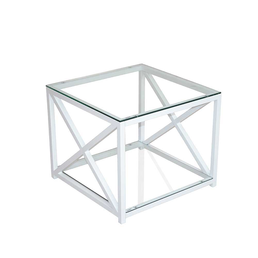 Möbel4Life Glas Beistelltisch in Weiß Metall Sicherheitsglas